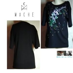 Mache Black Sequin Vintage Knit Shirt Size S